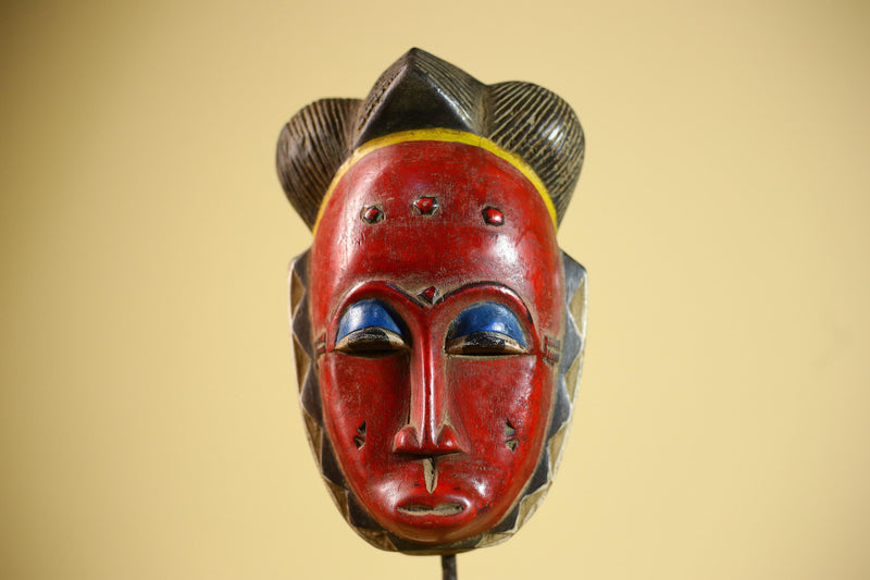 African Guro Mask Red Face Wood Côte d’Ivoire Tribal Art Wall Decor-G5832