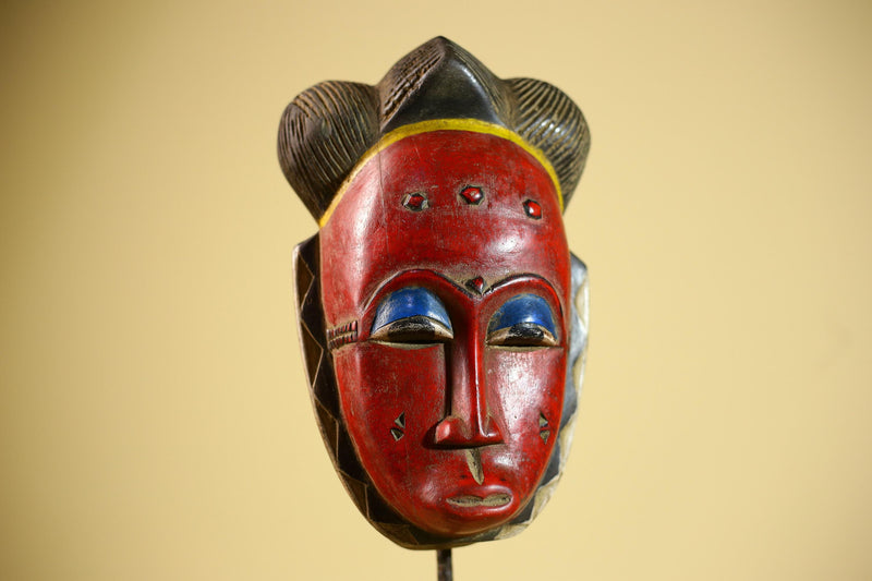 African Guro Mask Red Face Wood Côte d’Ivoire Tribal Art Wall Decor-G5832