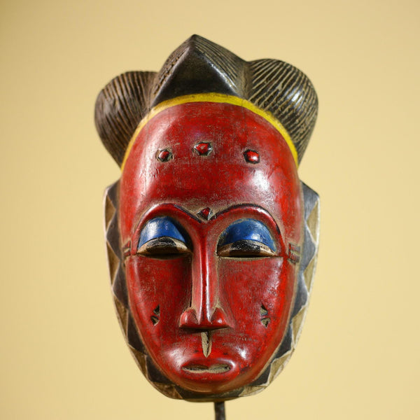 African Guro Mask Red Face Wood Côte d’Ivoire Tribal Art Wall Decor-G5832