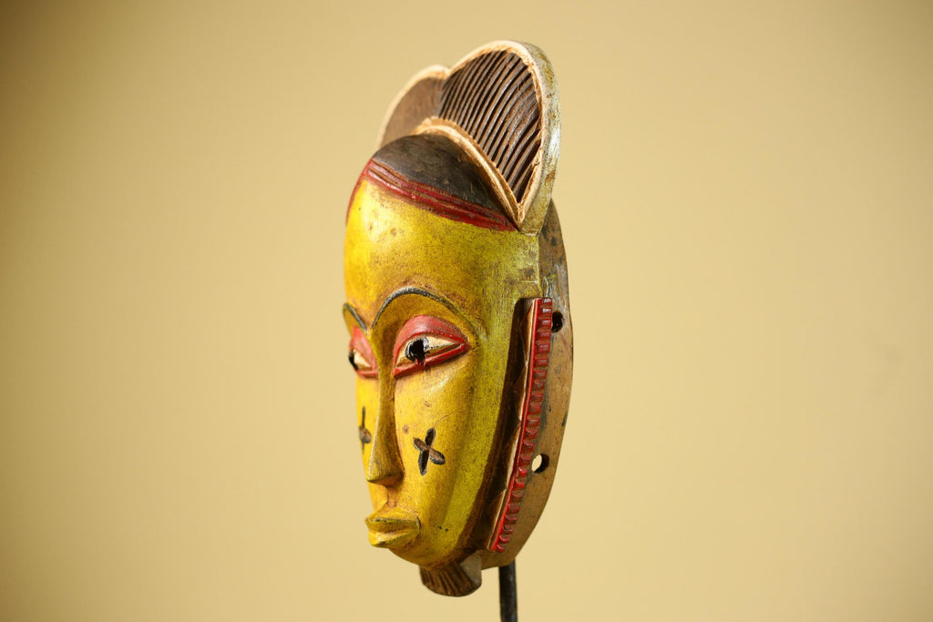 African Guro Mask Yellow Face Wood Côte d’Ivoire Tribal Art Wall Display Decor-G5833