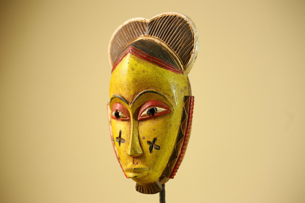 African Guro Mask Yellow Face Wood Côte d’Ivoire Tribal Art Wall Display Decor-G5833