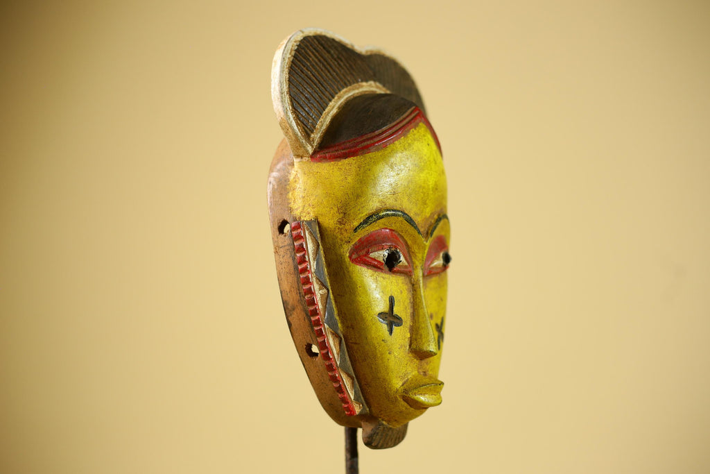 African Guro Mask Yellow Face Wood Côte d’Ivoire Tribal Art Wall Display Decor-G5833