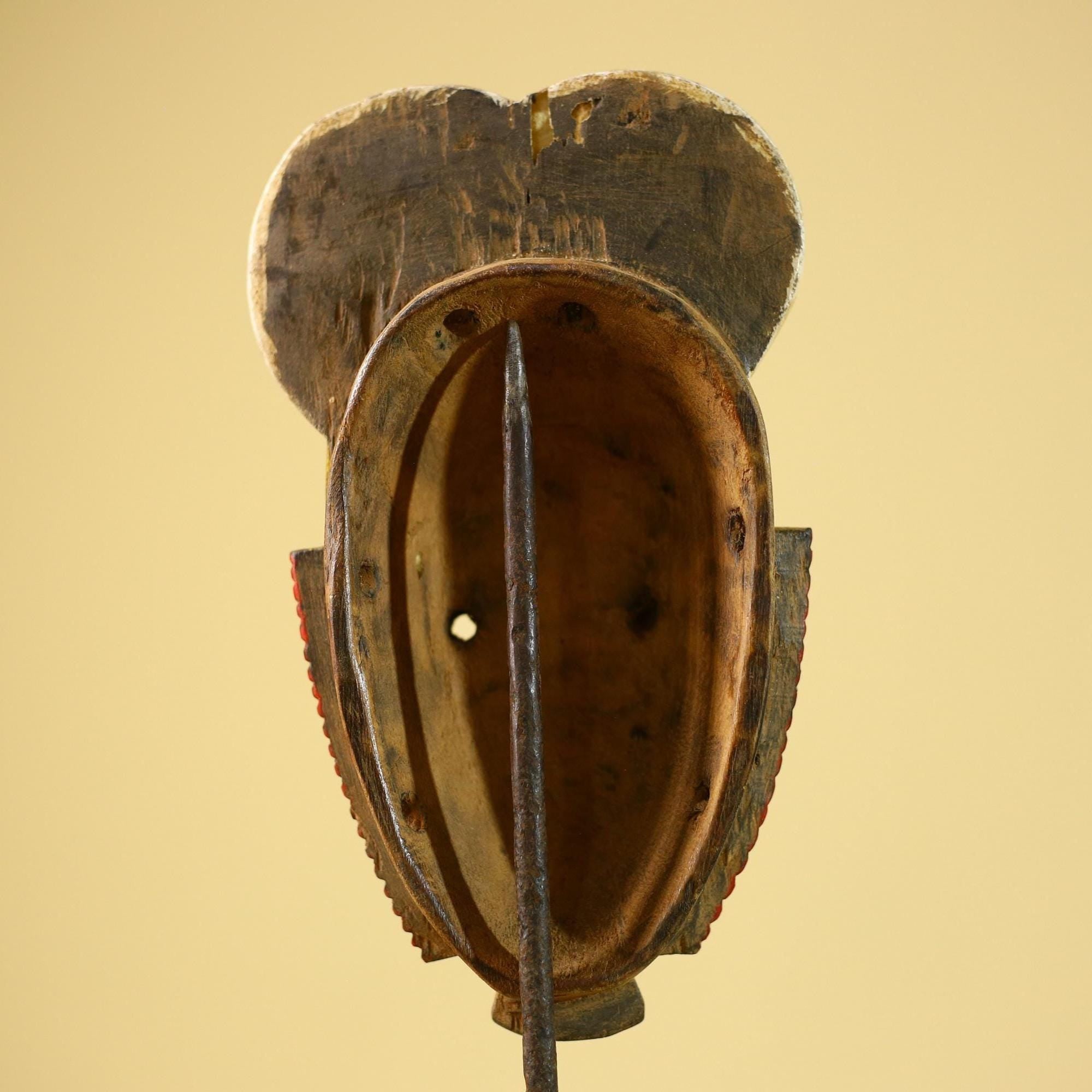 African Guro Mask Yellow Face Wood Côte d’Ivoire Tribal Art Wall Display Decor-G5833