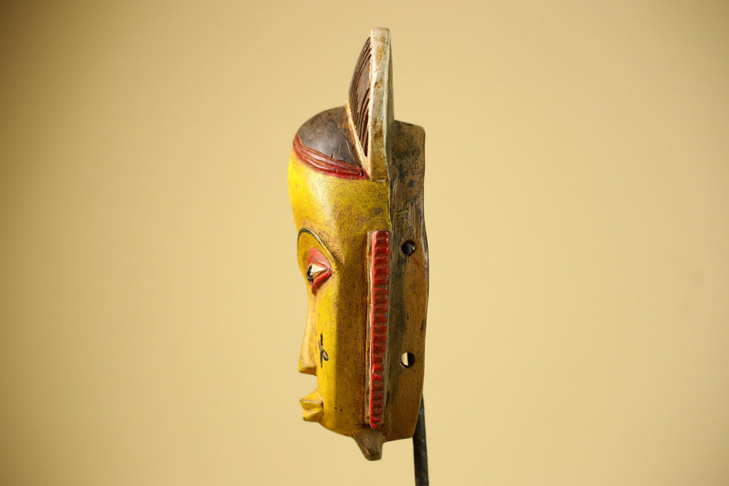 African Guro Mask Yellow Face Wood Côte d’Ivoire Tribal Art Wall Display Decor-G5833
