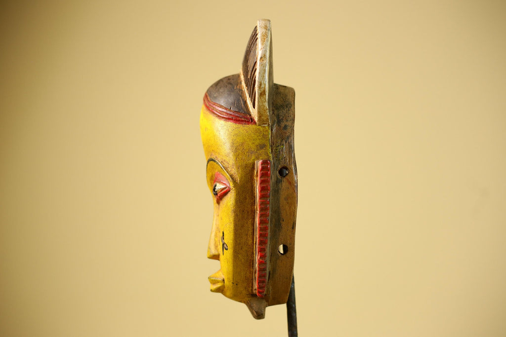 African Guro Mask Yellow Face Wood Côte d’Ivoire Tribal Art Wall Display Decor-G5833