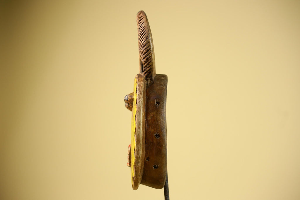 African Guro Mask Yellow Ring Crest Wood Côte d’Ivoire Tribal Art Wall Display Decor-G5834