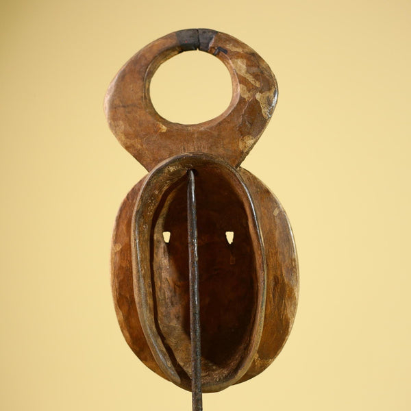 African Guro Mask Yellow Ring Crest Wood Côte d’Ivoire Tribal Art Wall Display Decor-G5834