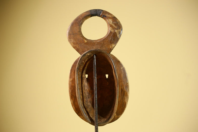 African Guro Mask Yellow Ring Crest Wood Côte d’Ivoire Tribal Art Wall Display Decor-G5834