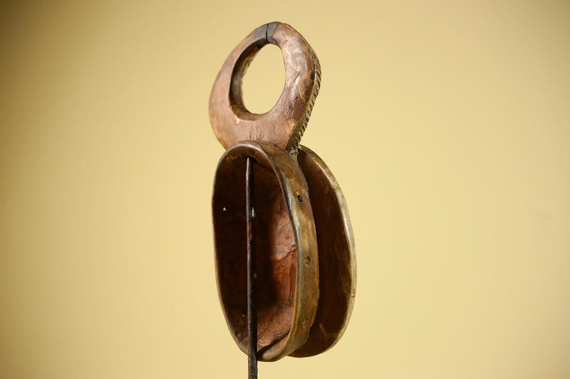 African Guro Mask Yellow Ring Crest Wood Côte d’Ivoire Tribal Art Wall Display Decor-G5834