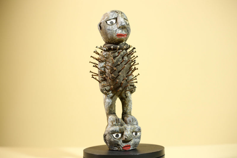 African Nail Fetish Statue Congo Carved Wood Tribal Ritual Art Decor-G5871