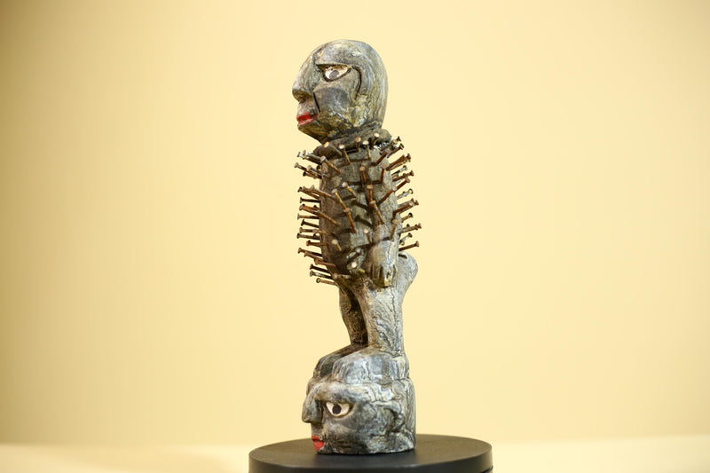 African Nail Fetish Statue Congo Carved Wood Tribal Ritual Art Decor-G5871