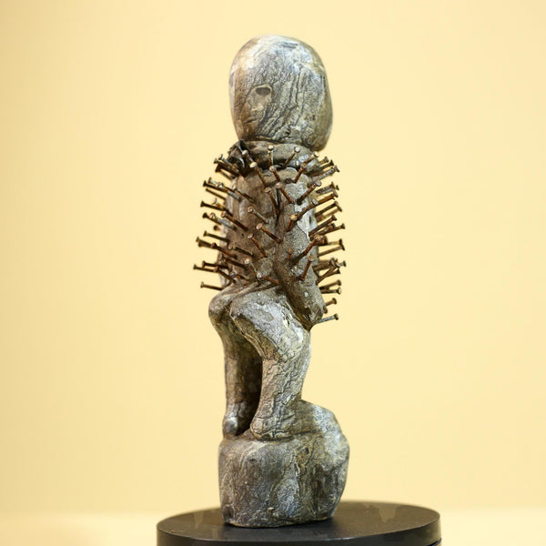 African Nail Fetish Statue Congo Carved Wood Tribal Ritual Art Decor-G5871