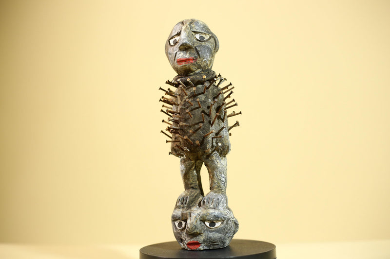 African Nail Fetish Statue Congo Carved Wood Tribal Ritual Art Decor-G5871