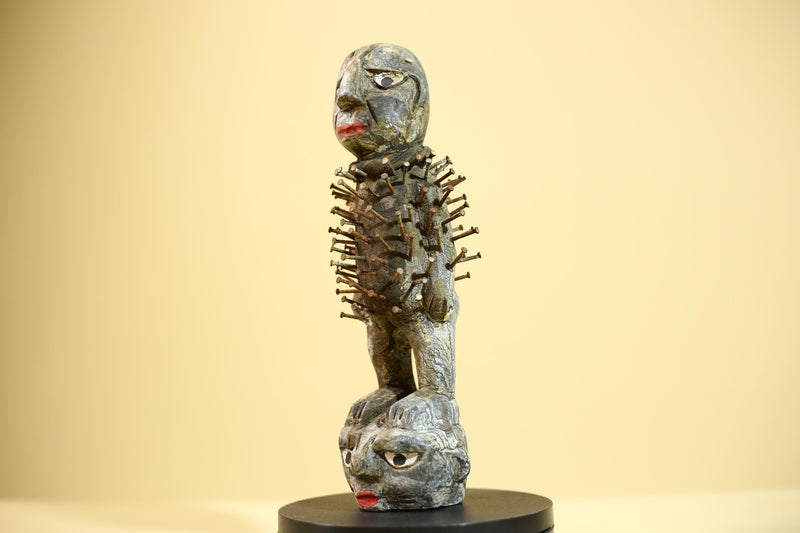 African Nail Fetish Statue Congo Carved Wood Tribal Ritual Art Decor-G5871