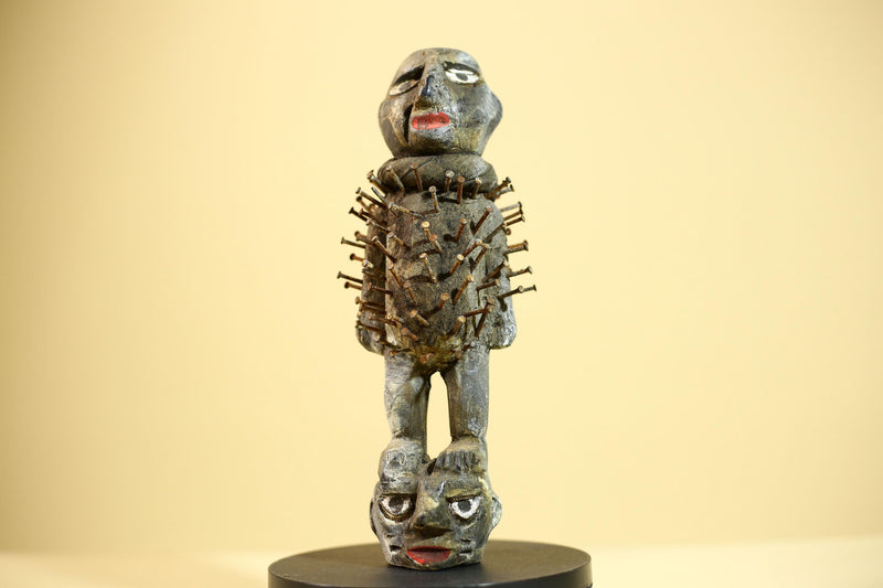 African Nail Fetish Statue Congo Tribal Wood Ritual Figure Art Decor-G5872