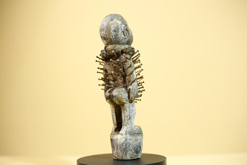 African Nail Fetish Statue Congo Tribal Wood Ritual Figure Art Decor-G5872