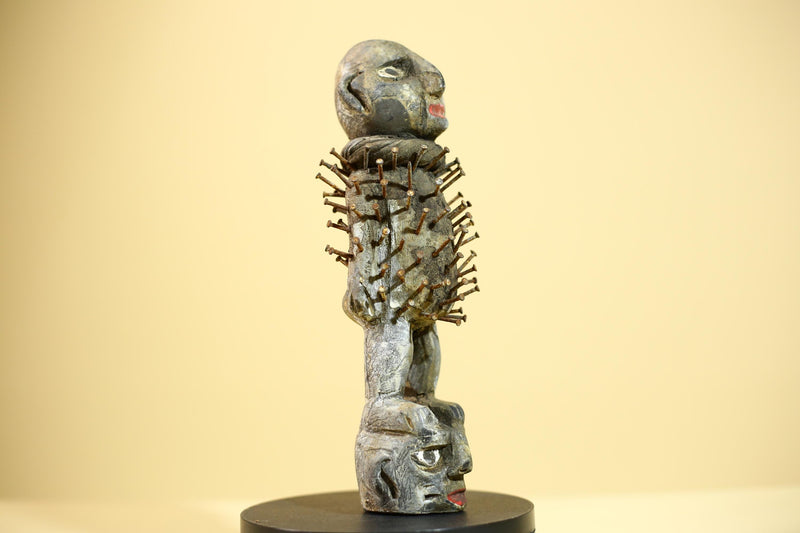 African Nail Fetish Statue Congo Tribal Wood Ritual Figure Art Decor-G5872