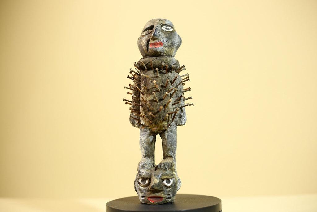 African Nail Fetish Statue Congo Tribal Wood Ritual Figure Art Decor-G5872