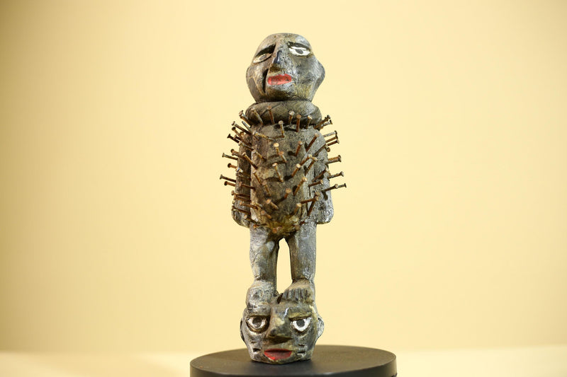 African Nail Fetish Statue Congo Tribal Wood Ritual Figure Art Decor-G5872