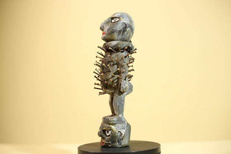 African Nail Fetish Statue Congo Tribal Wood Ritual Figure Art Decor-G5872