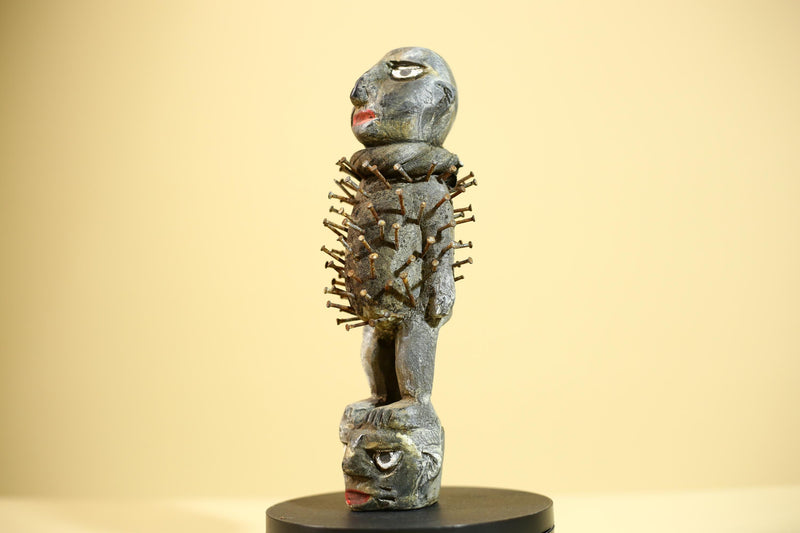 African Nail Fetish Statue Congo Tribal Wood Ritual Figure Art Decor-G5872