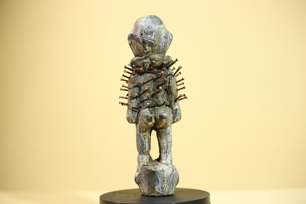 African Nail Fetish Statue Congo Tribal Wood Ritual Figure Art Decor-G5872