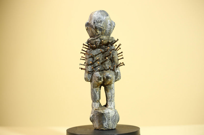 African Nail Fetish Statue Congo Tribal Wood Ritual Figure Art Decor-G5872