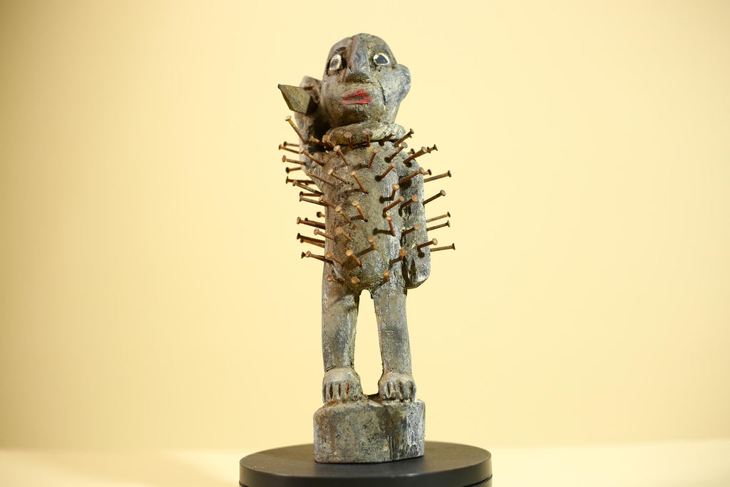 African Nkisi Nkondi Statue Carved Wood Nails Congo Tribal Ritual Art Decor-G5873