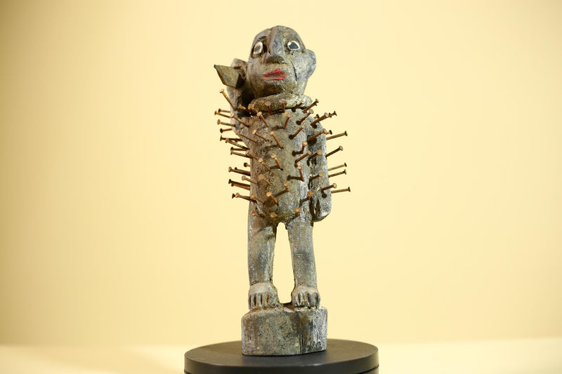 African Nkisi Nkondi Statue Carved Wood Nails Congo Tribal Ritual Art Decor-G5873