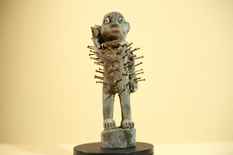 African Nkisi Nkondi Statue Carved Wood Nails Congo Tribal Ritual Art Decor-G5873