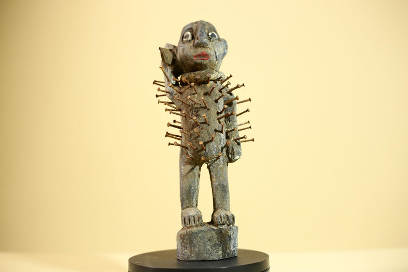 African Nkisi Nkondi Statue Carved Wood Nails Congo Tribal Ritual Art Decor-G5873