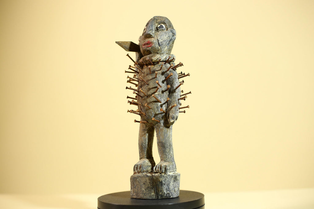 African Nkisi Nkondi Statue Carved Wood Nails Congo Tribal Ritual Art Decor-G5873