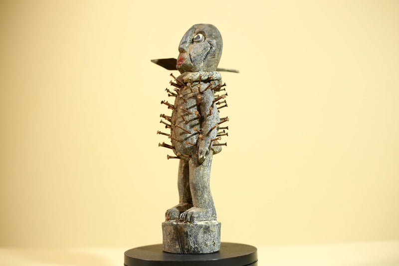 African Nkisi Nkondi Statue Carved Wood Nails Congo Tribal Ritual Art Decor-G5873