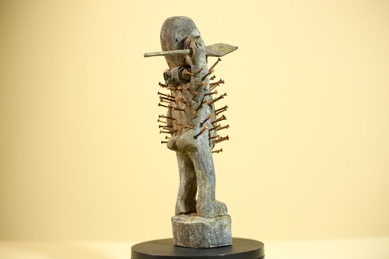 African Nkisi Nkondi Statue Carved Wood Nails Congo Tribal Ritual Art Decor-G5873