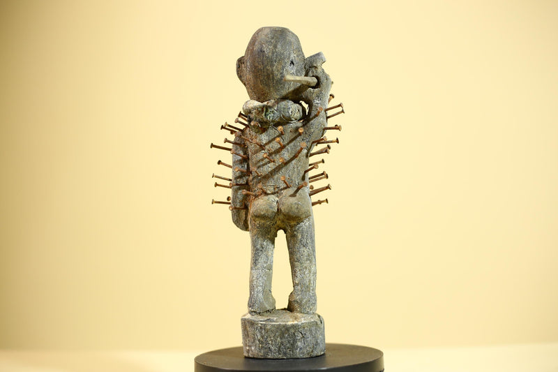 African Nkisi Nkondi Statue Carved Wood Nails Congo Tribal Ritual Art Decor-G5873