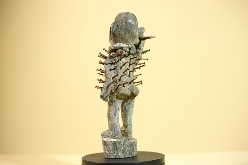 African Nkisi Nkondi Statue Carved Wood Nails Congo Tribal Ritual Art Decor-G5873