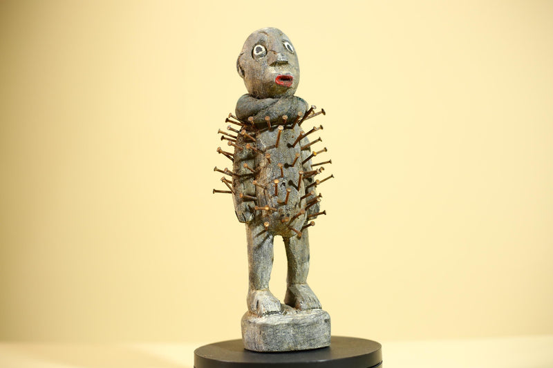 Tribal Congo Nkisi Nkondi Statue African Carved Wood Nail Ritual Figure Art-G5874
