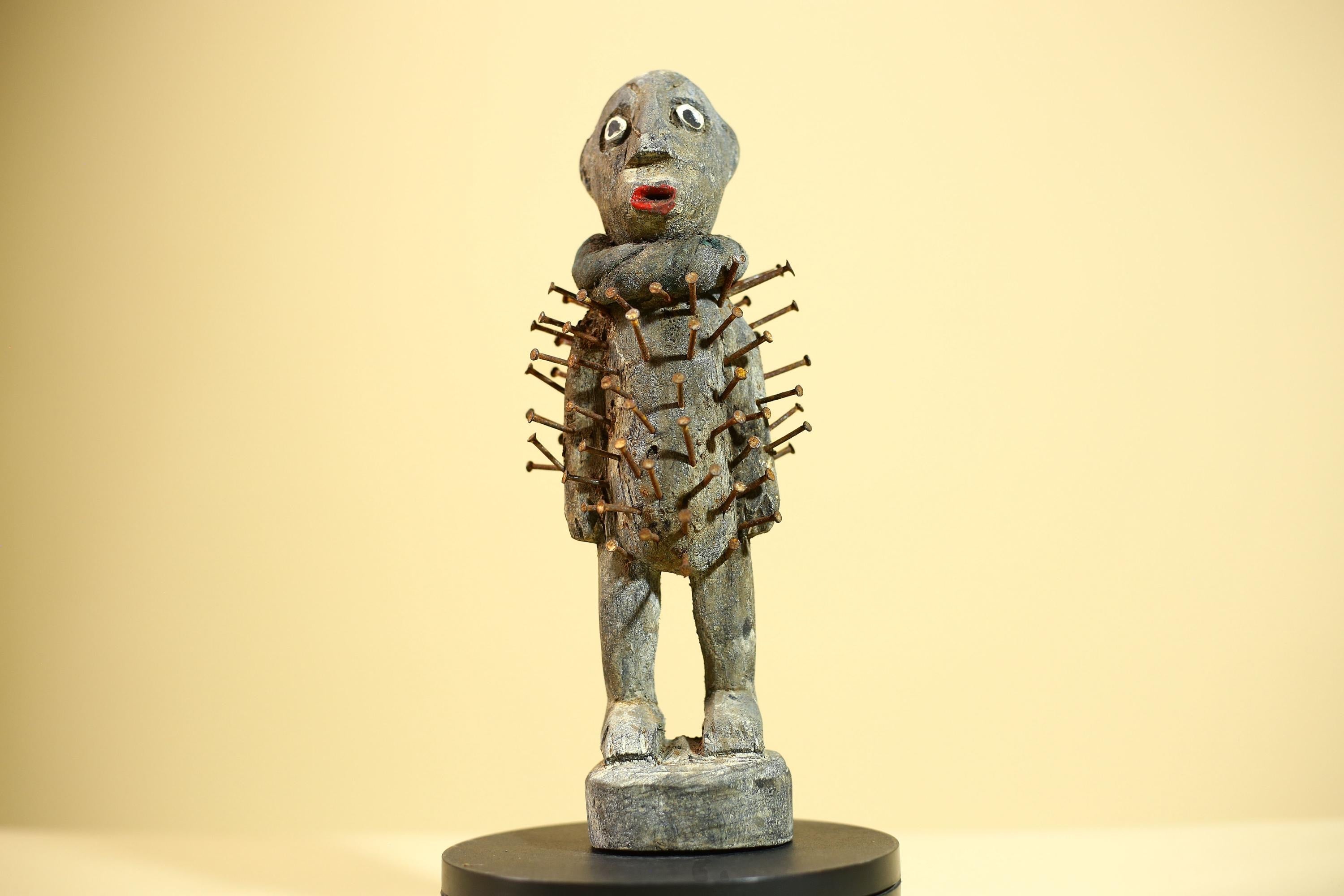 Tribal Congo Nkisi Nkondi Statue African Carved Wood Nail Ritual Figure Art-G5874