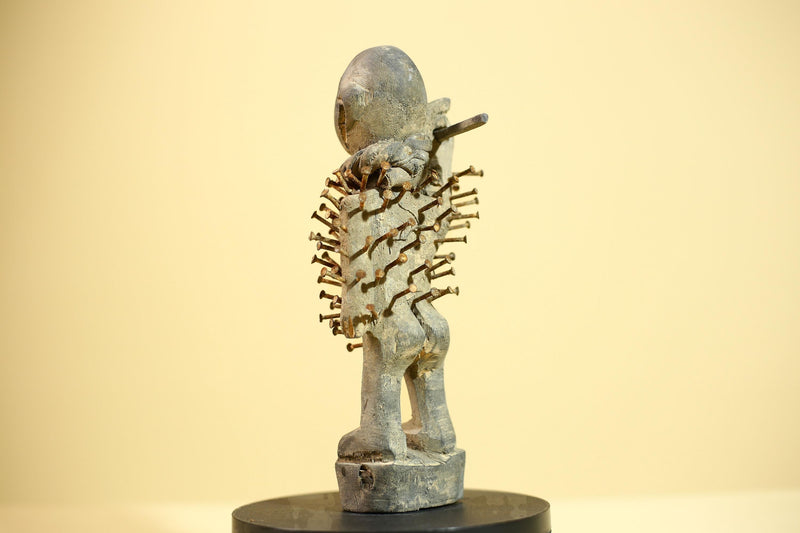 African Kongo Nail Fetish Statue Carved Wood Nkisi Nkondi Congo Ritual Figure-G5875