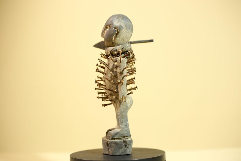 African Kongo Nail Fetish Statue Carved Wood Nkisi Nkondi Congo Ritual Figure-G5875