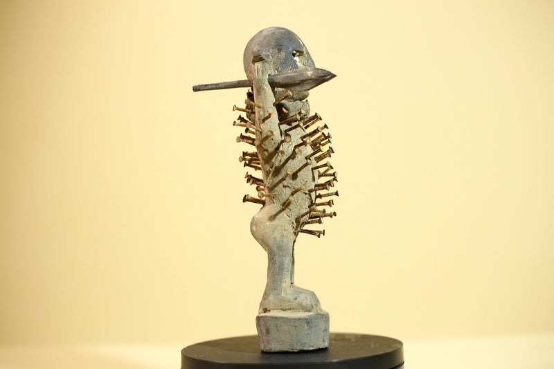 African Kongo Nail Fetish Statue Carved Wood Nkisi Nkondi Congo Ritual Figure-G5875