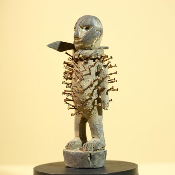 African Kongo Nail Fetish Statue Carved Wood Nkisi Nkondi Congo Ritual Figure-G5875