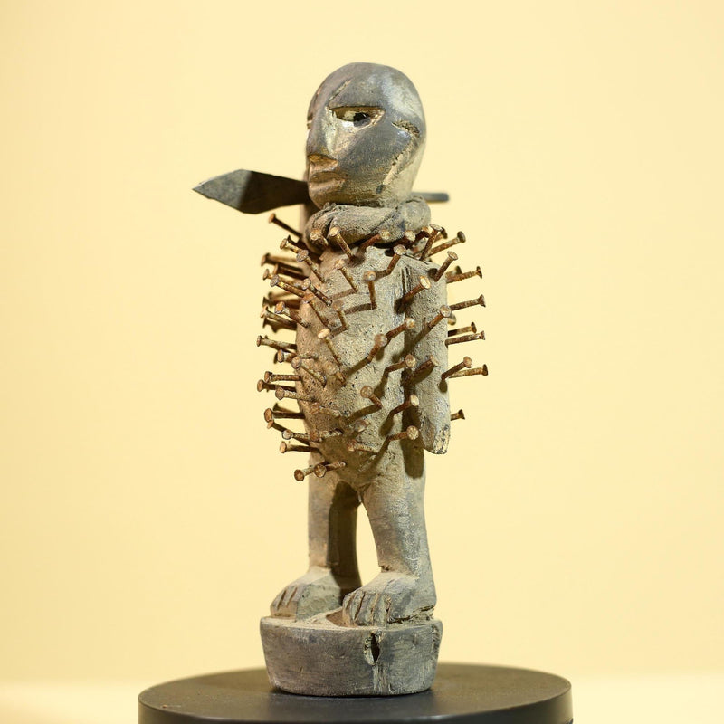 African Kongo Nail Fetish Statue Carved Wood Nkisi Nkondi Congo Ritual Figure-G5875