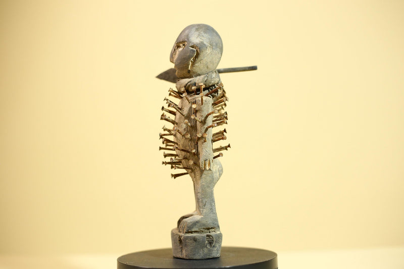 African Kongo Nail Fetish Statue Carved Wood Nkisi Nkondi Congo Ritual Figure-G5875