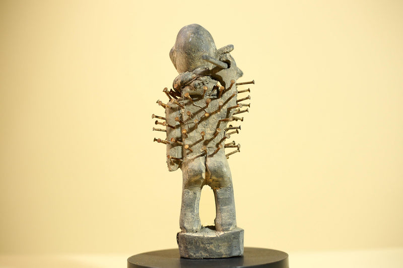 African Kongo Nail Fetish Statue Carved Wood Nkisi Nkondi Congo Ritual Figure-G5875