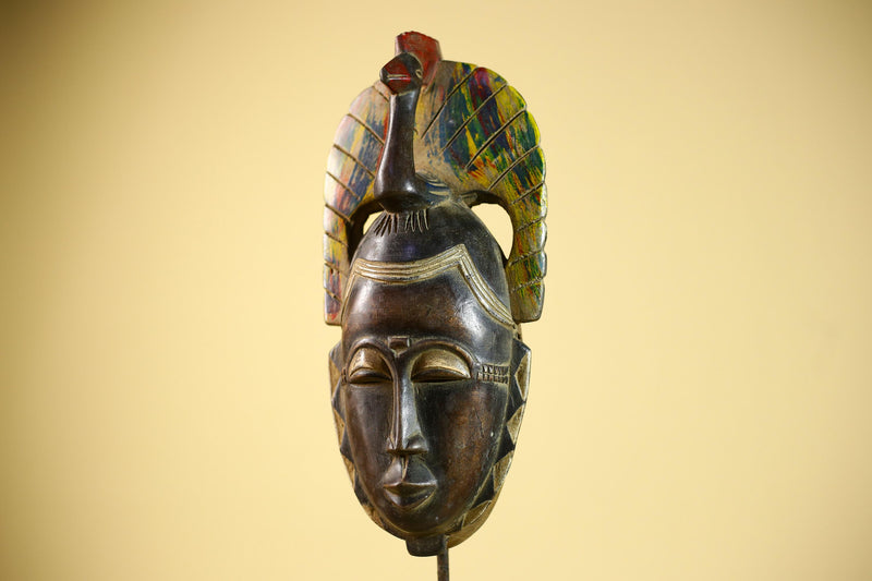 African Baule Mask Carved Wood Bird Crest Côte d’Ivoire Tribal Art Decor-G5835