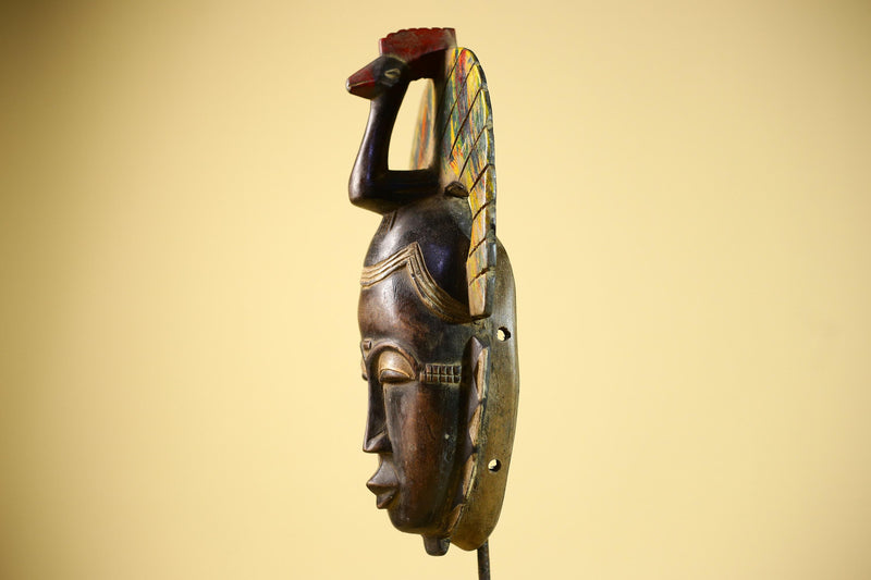 African Baule Mask Carved Wood Bird Crest Côte d’Ivoire Tribal Art Decor-G5835