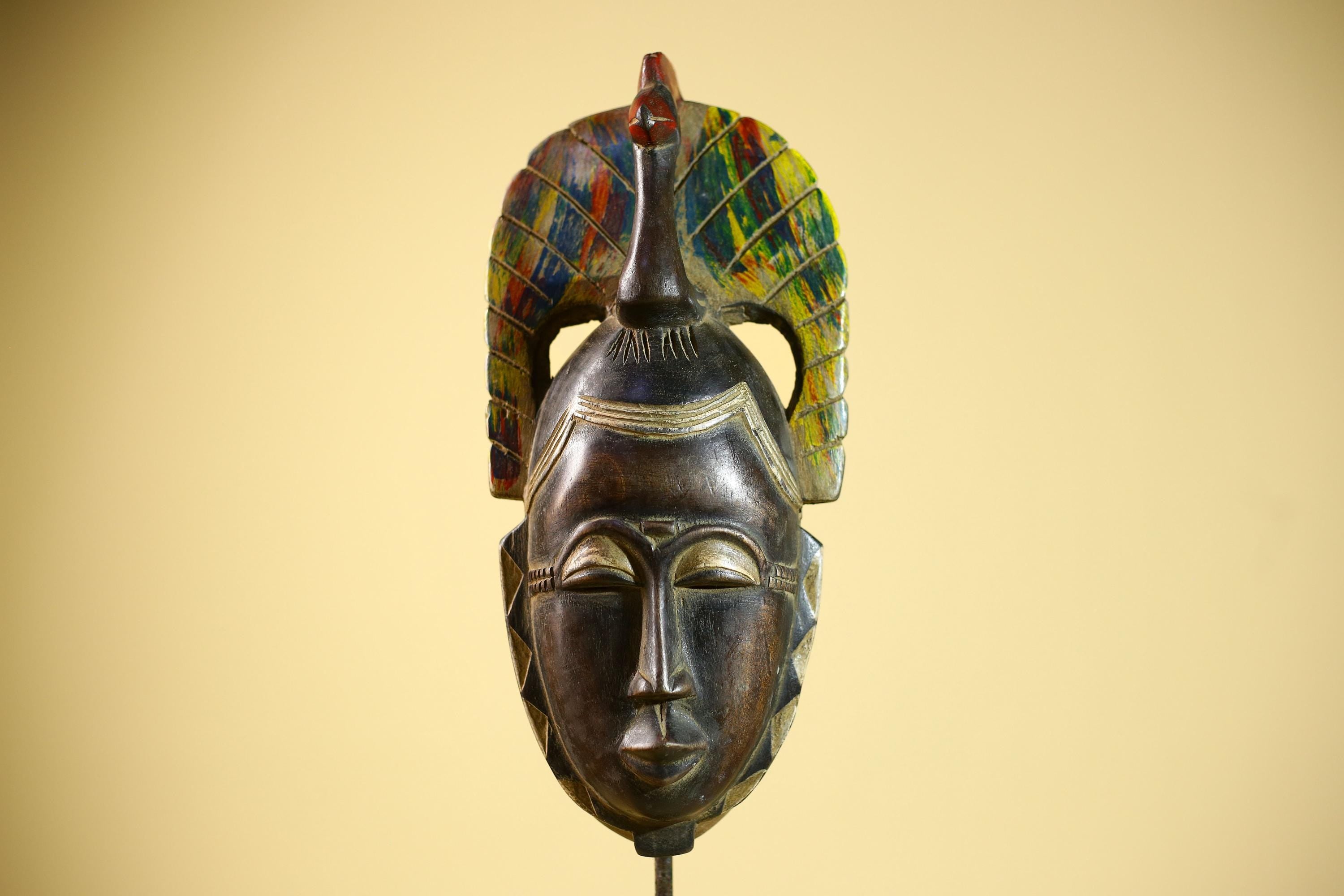 African Baule Mask Carved Wood Bird Crest Côte d’Ivoire Tribal Art Decor-G5835