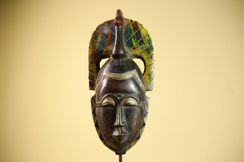 African Baule Mask Carved Wood Bird Crest Côte d’Ivoire Tribal Art Decor-G5835
