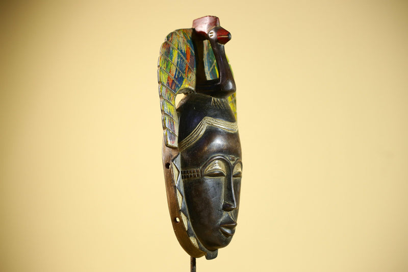 African Baule Mask Carved Wood Bird Crest Côte d’Ivoire Tribal Art Decor-G5835